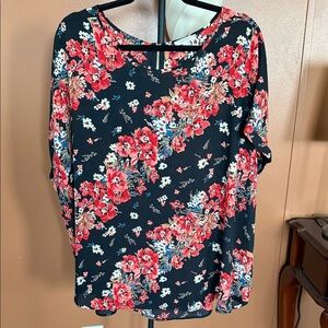 Maurices Red and Black Floral Print Top